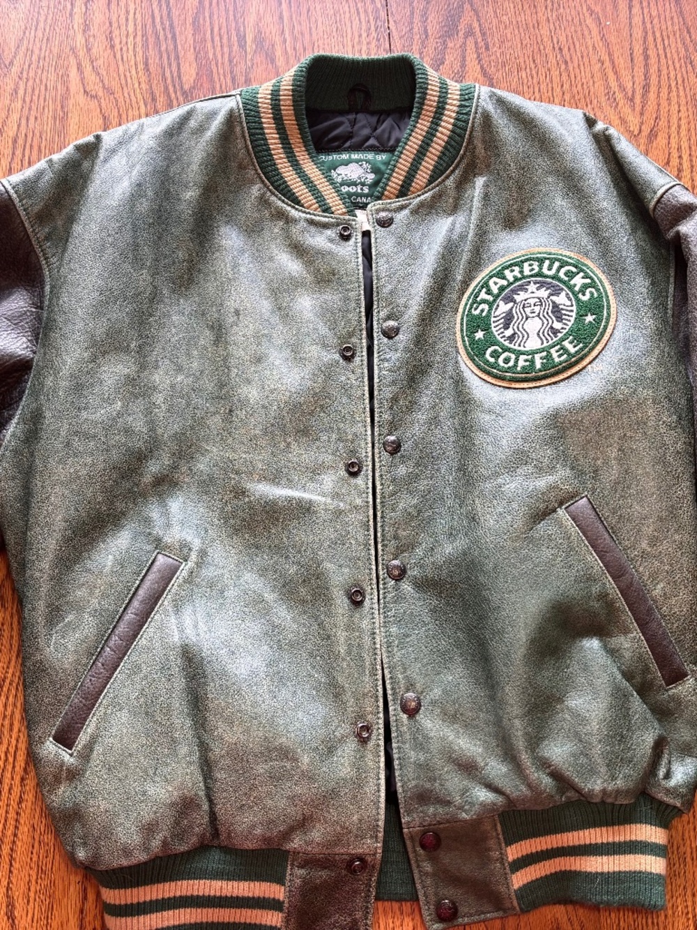 Vintage Roots Canada x Starbucks Full Leather Varsity Jacket Size L
